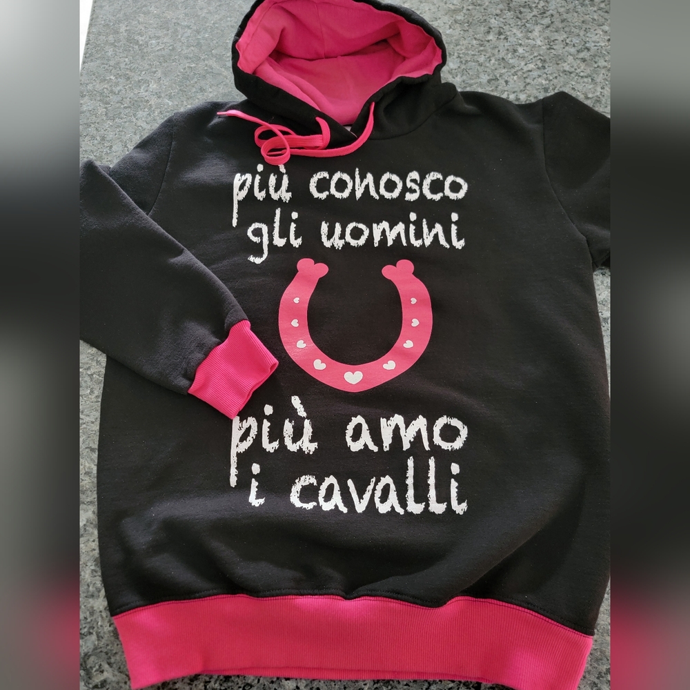 Black and Pink Hoodie with Italian Text SZ XL